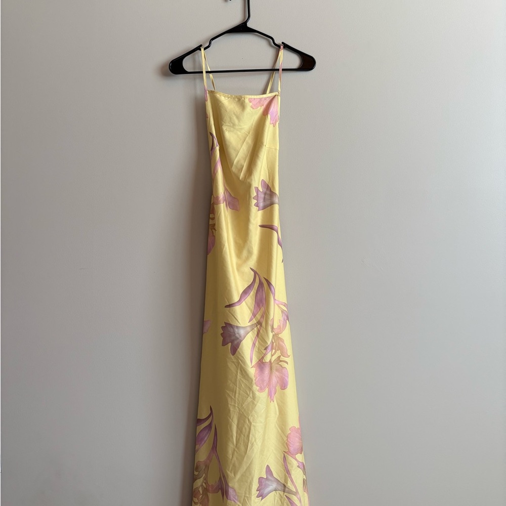Elegant Yellow and Pink Floral Maxi Dress